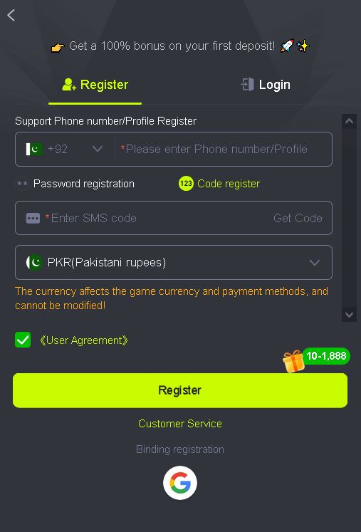 8jj has an easy sign up via email or mobile number in pakistan.