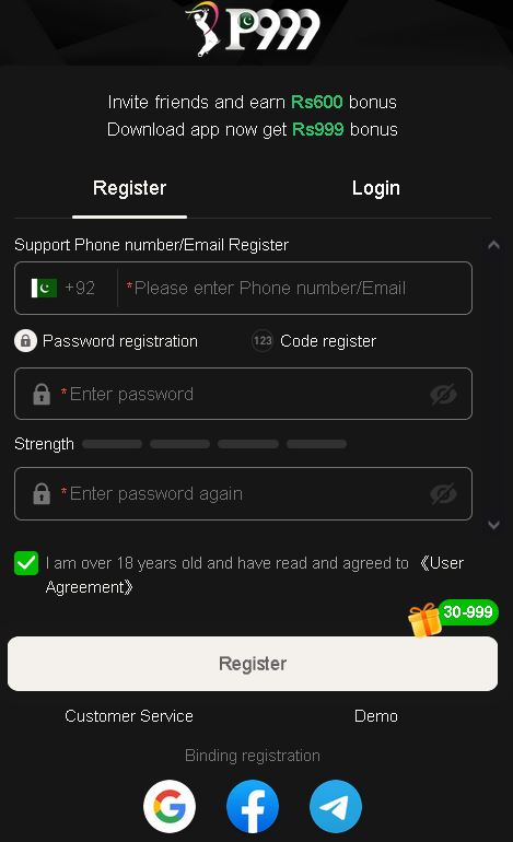 create account on p666 game